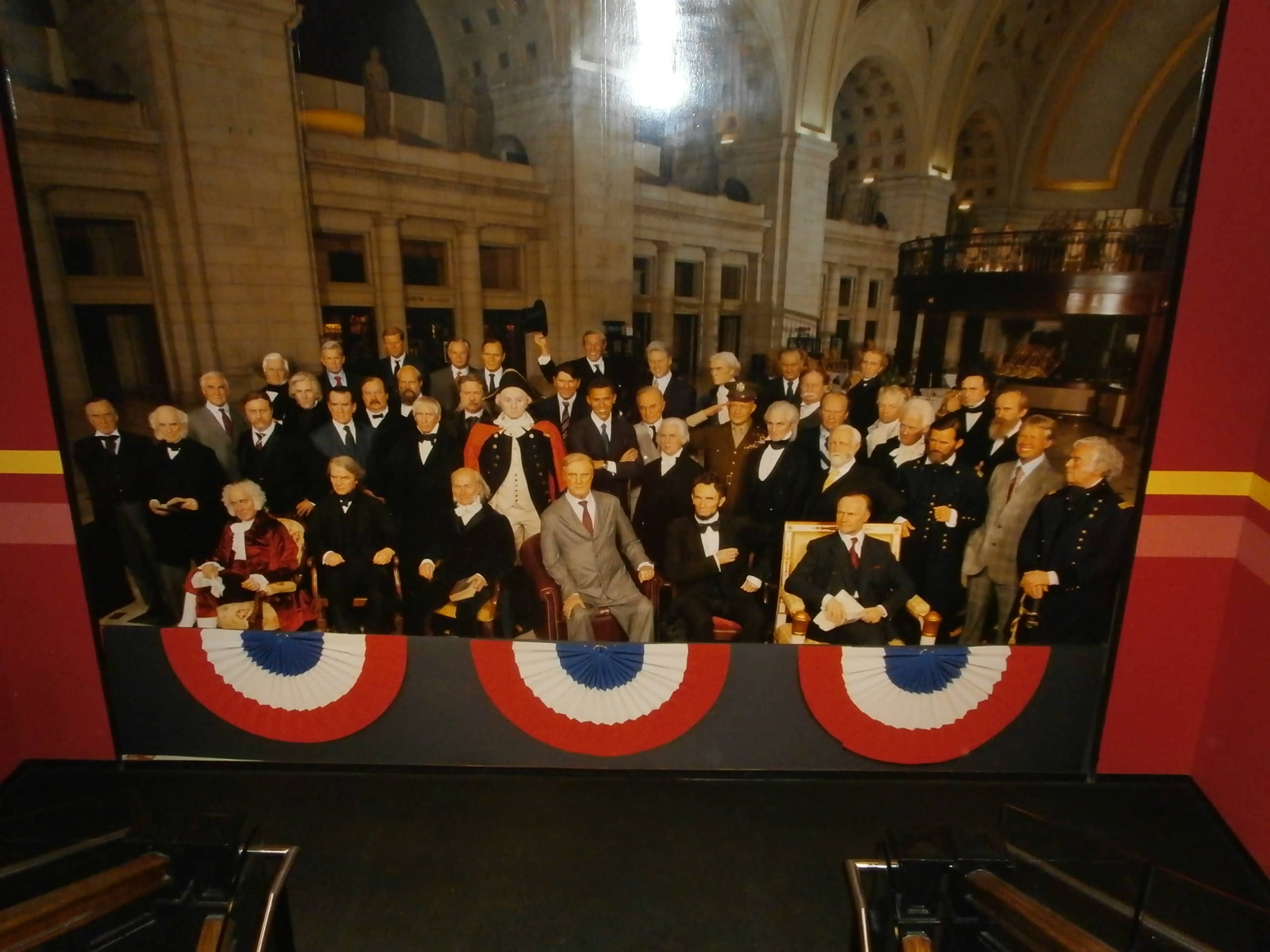 Presidents grouped together for a picture at Madame Tussauds Wax Museum in Washington DC