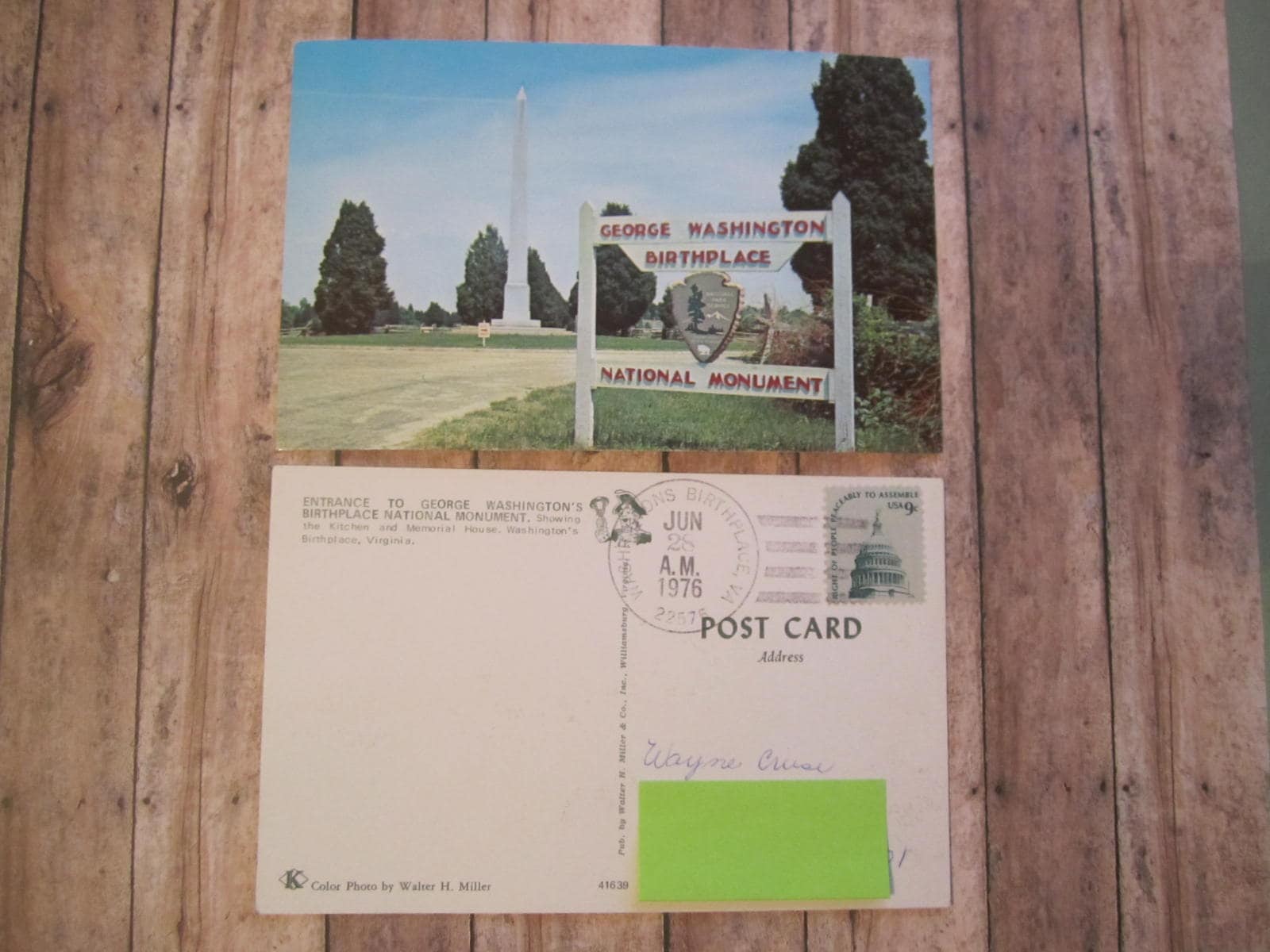 George Washington Birthplace Postcard - June 28, 1976