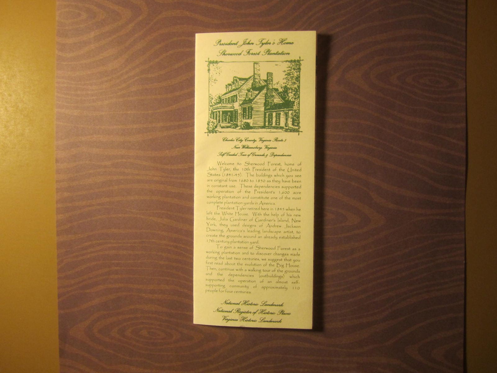 John Tyler's Sherwood Forest Plantation Pamplet