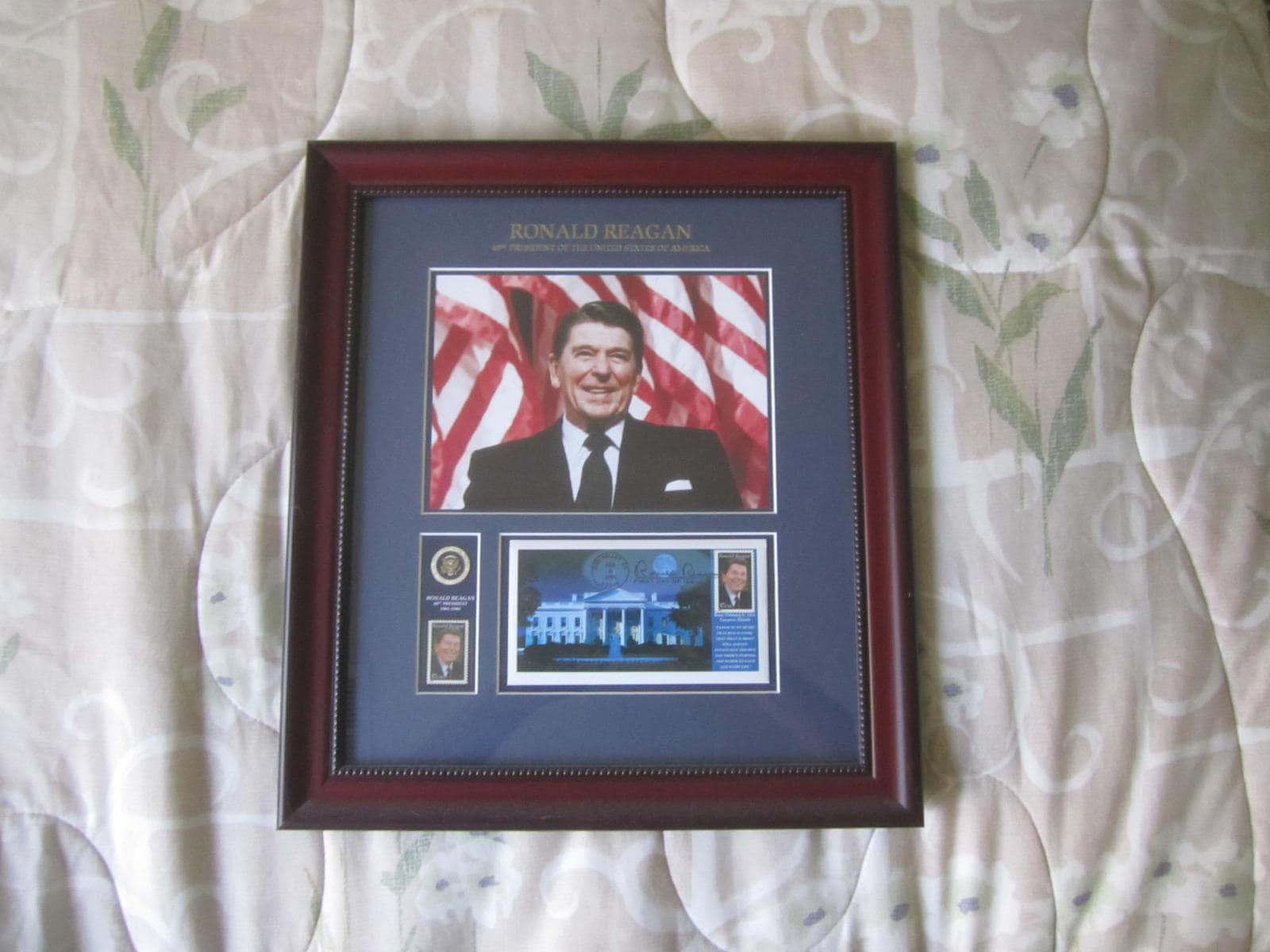 Framed Ronald Reagan Picture with First Day Cover and Stamp - February 9, 2005